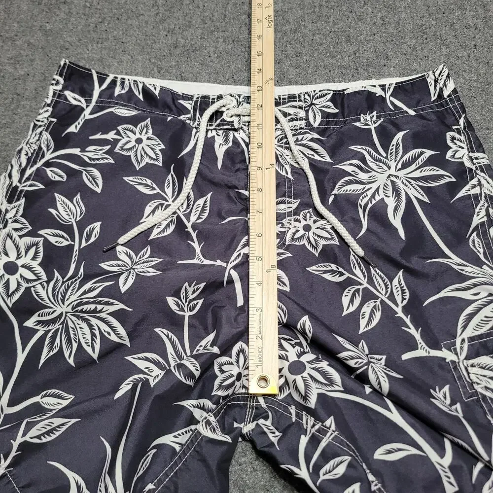 Vintage Polo Jeans Co Shorts Men Large Black White Floral Board Trunks 90s Y2K